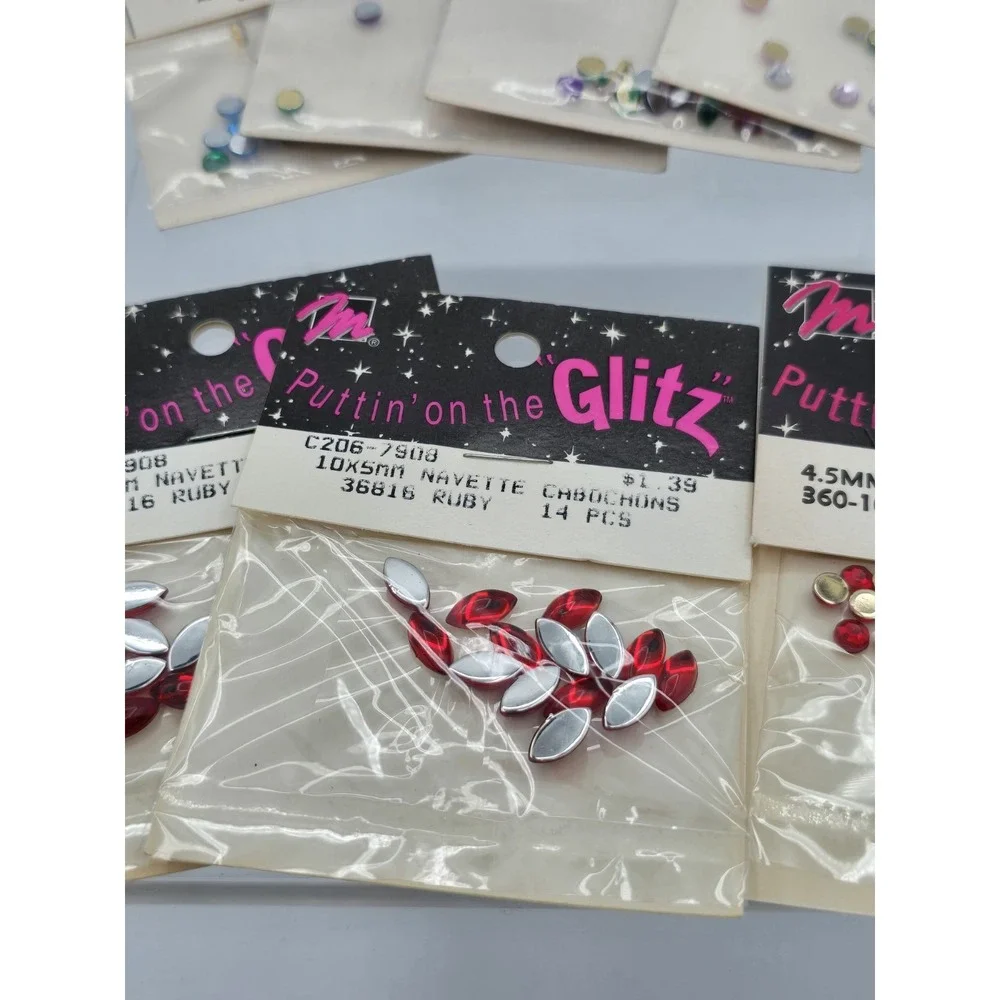 7 Lot - Vtg Puttin' On‎ The Glitz Rhinestones Acrylic Stones - 4.5mm - Rainbow